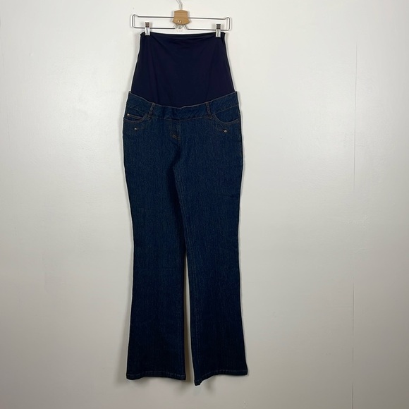 Mummy Long Legs Matenity Jeans womens 14/16 Wide Leg 7 Pockets Blue Pants - Picture 1 of 10